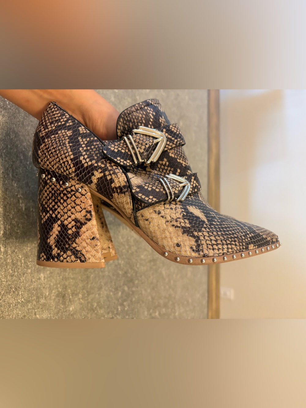 Gianni Bini Western Snake Print Studded Booties / Size 10